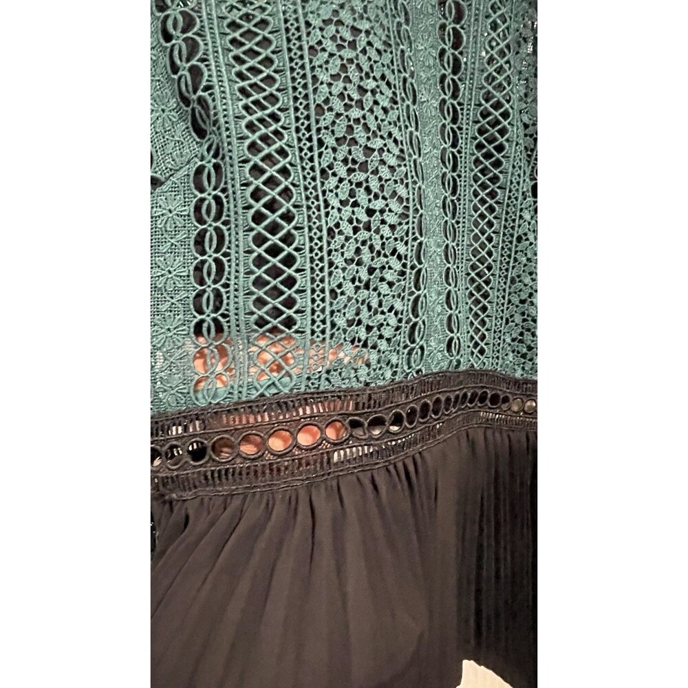 Self-Portrait Lace Pleated Midi Dress Green Black Ivory Long Sleeve US 8 UK 12 - Picture 6 of 12